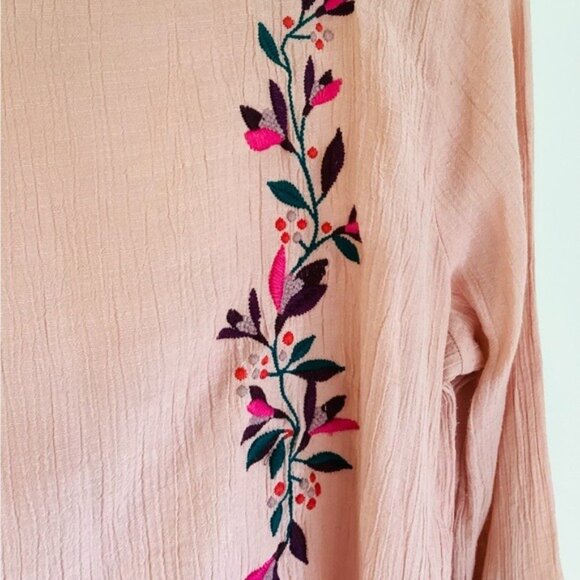 St. Johns Bay Pink Embroidered Bell Sleeve Blouse Petite L Rayon/Polyester - Picture 5 of 8